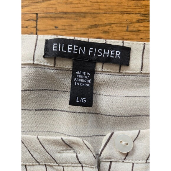 Eileen Fisher 100% Silk Button Up Shirt Dress Striped Size Large - Picture 3 of 7